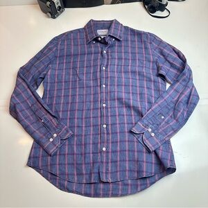 Ledbury Men's Casual Button-Down Shirt in Blue and Pink Plaid